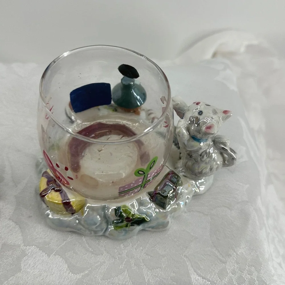 Unbranded Snowman Candle Holder Multicolor Good Ceramic Glass 2-Piece Holiday